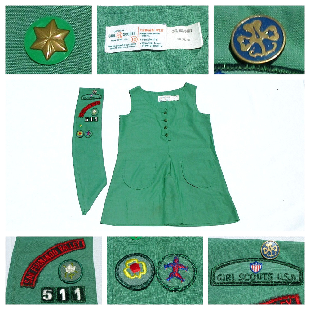 Vintage 60s Girl Scouts San Fernando Valley California Overall Jumper & Sash Set